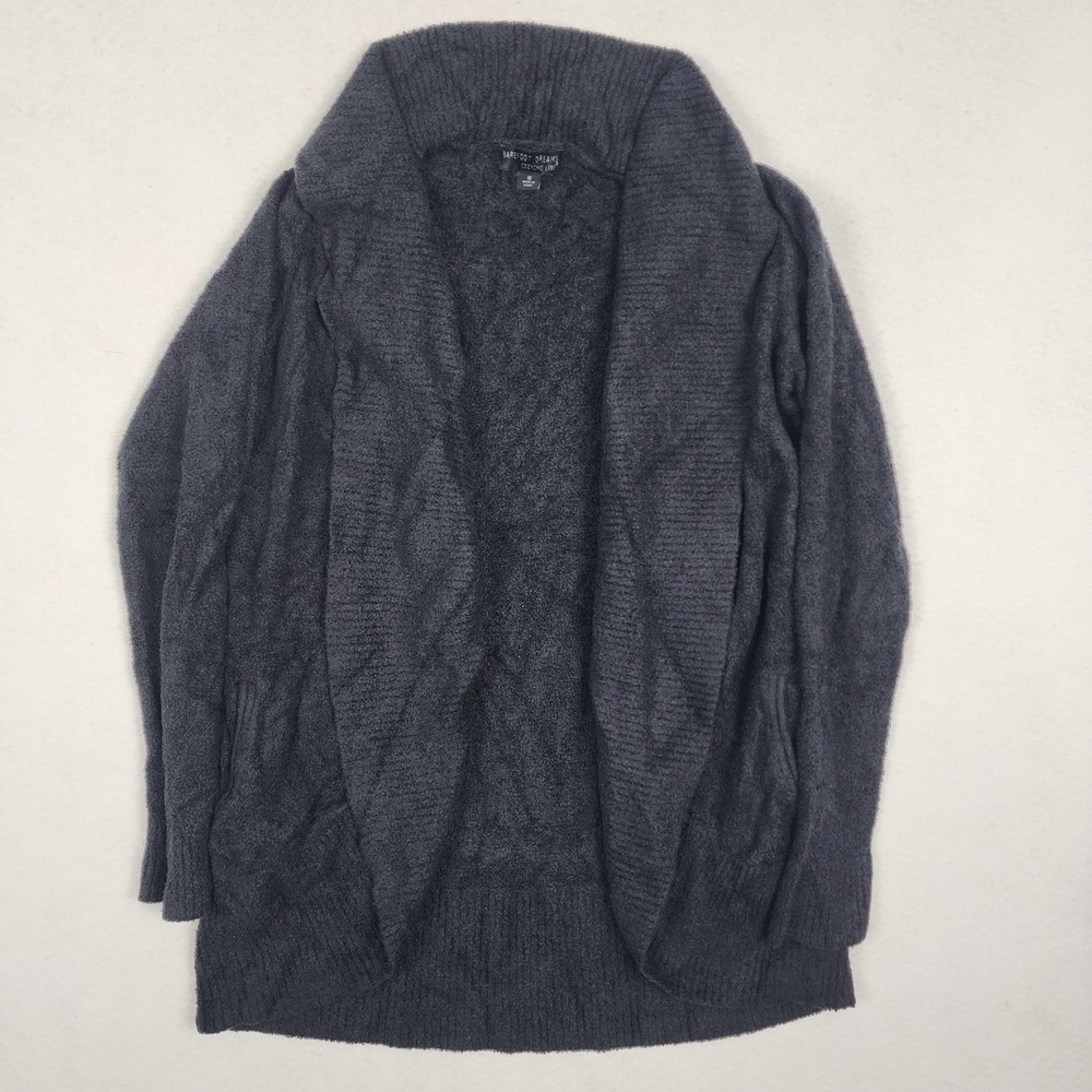 Barefoot Dreams CozyChic Lite Cardigan Sweater Womens Medium Black Shawl Collar